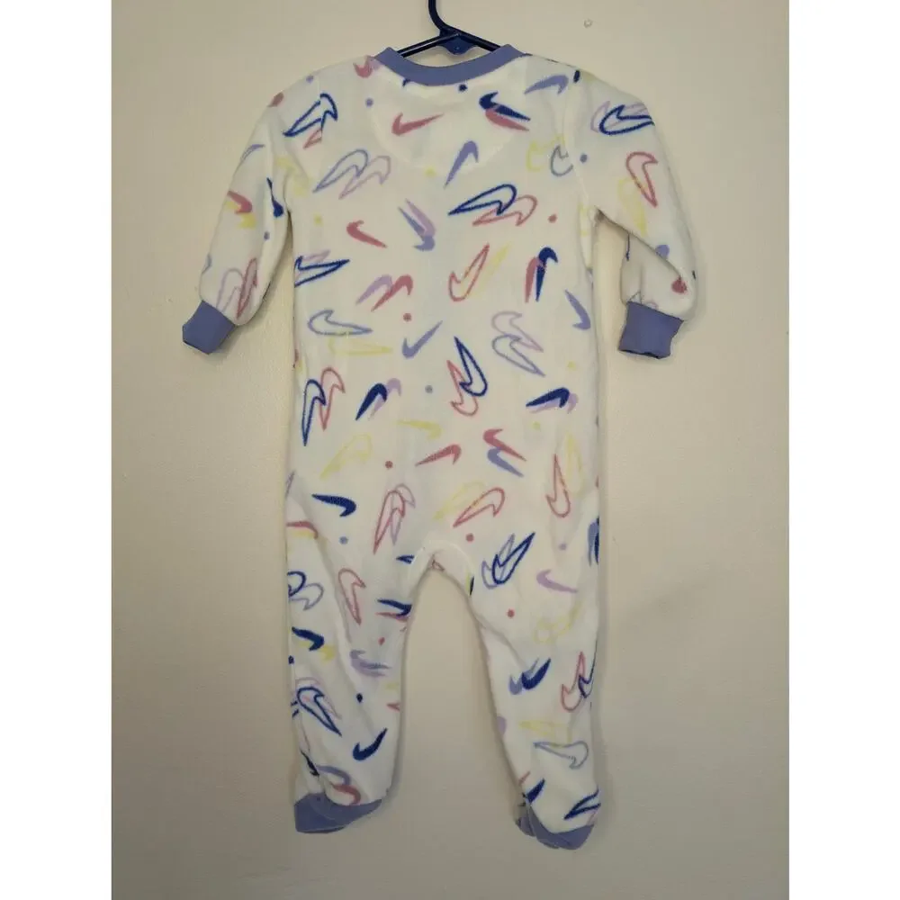 Nike Girls Infant Sleepwear, Nike Check Logo Fleece Sleeper, Sz 9 mos
